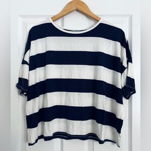 Old Navy Blue and White Striped Cropped Shirt